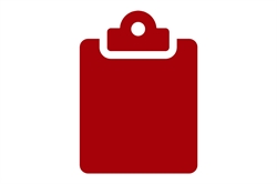 [ai] A simple red clipboard icon with a rounded top and a clip at the top.